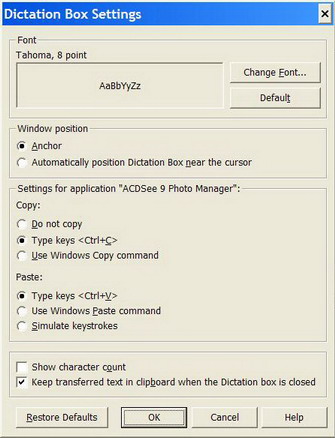 Dictation Box Settings